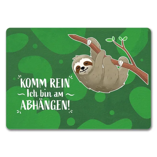 Komm rein ich bin am Abhängen Fußmatte mit süßem Faultier in gelb von speecheese