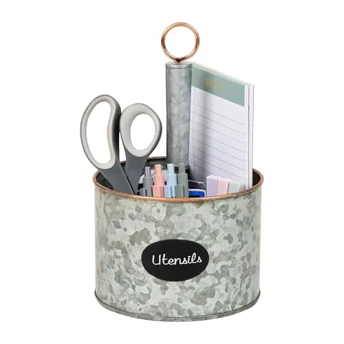 Mind Reader Utensilienhalter, Besteck-Organizer, Besteckhalter, verzinktes Metall, 16,5 cm L x 16,5 cm B x 26,7 cm H, Silber