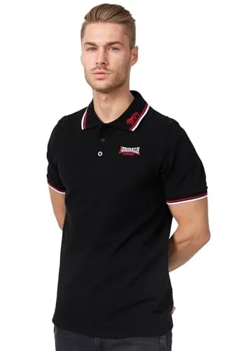 Lonsdale Herren Lion T Shirt, Black/Dark Red White, M EU - Poloshirt für Herren mit hochwertiger Logo-Stickerei und stylischen 2-farbigen Streifen, aus 100% Baumwolle für optimalen Tragekomfort.
