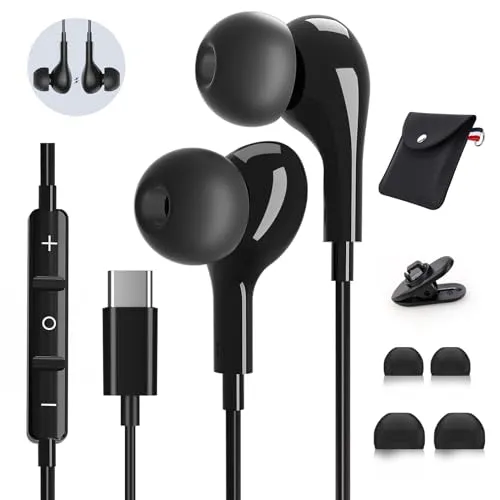 USB C Kopfhörer mit Mikrofon,In-Ear Kopfhörer für Samsung Galaxy S24 S23 Ultra S22 S21 S25 FE A56 A55 A35 A54 5G A16,USB C Headset mit Lautstärkeregler,für iPhone 15 16 17 Pro Max Air iPad 10