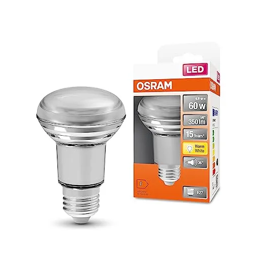 Osram LED Star Glas Reflektor R63 4,3W - Energiesparlampe mit warmweißem Licht (2700K), ideal für stimmungsvolle Beleuchtung und bis zu 15.000 Stunden Lebensdauer.