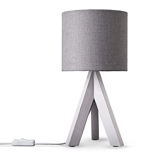 Paco Home Tischlampe - Moderne Nachttischleuchte mit Holz und Stoffschirm - Tischlampen für Schlafzimmer und Wohnzimmer, stilvolles Design mit hochwertigem Stoffschirm und Holz, ideal für gemütliche Beleuchtung.