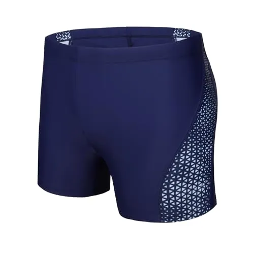 AMZSPORT Badehose Herren Kurz Schwimmhose Eng Wassersport Badeshorts mit Tunnelzug, Marineblau L