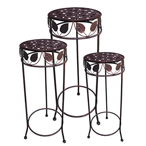 PrimoLiving 3er Set Blumenhocker/Beistelltisch Antik-Look braun rund