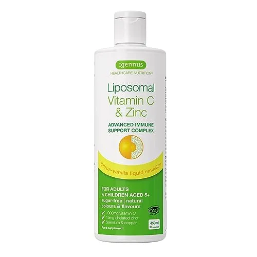 Hochdosiertes Liposomales Vitamin C 1000mg mit Zink, Selen & Kupfer - Vitamin C Präparate für optimale Immunsystem Unterstützung, mit überlegener Absorption und leckerem Zitrone-Vanille Geschmack, vegan und hypoallergen.