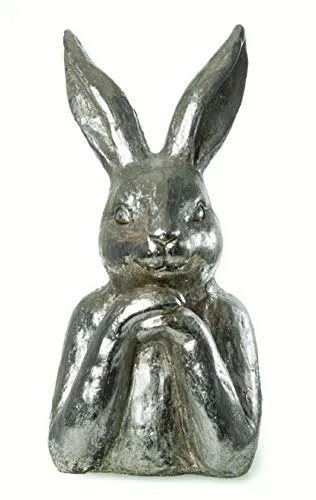 Dio putziger origineller großer Osterhase als Büste Keramik Silber Shabby antikfinish mit leichtem Grünstich
