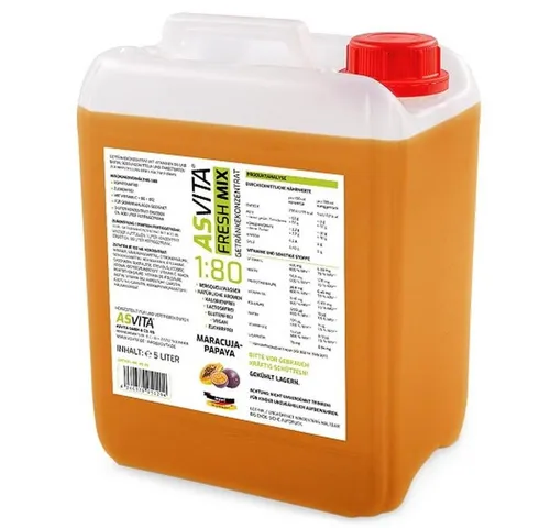 AsVita Getränkekonzentrat Fresh Mix 1:80 | 5L Kanister - Zuckerfreier Getränkesirup mit 22 Geschmacksrichtungen - Konzentrate für erfrischende Getränke: 1 Liter ergibt bis zu 80 Liter! Kalorienarm, zuckerfrei und vegan – perfekt für eine gesunde Lebensweise.