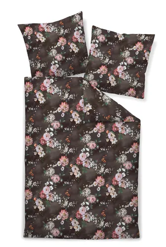Janine Carmen Mako Jersey Bettwäsche 135x200 - Rosen Blumen Siena Kakao - Bettwäsche-Set aus 100% reiner Baumwolle, hautsympathisch und pflegeleicht, mit seidenähnlichem Stoff und Qualitäts-Reißverschluss, ideal für angenehme Nächte.