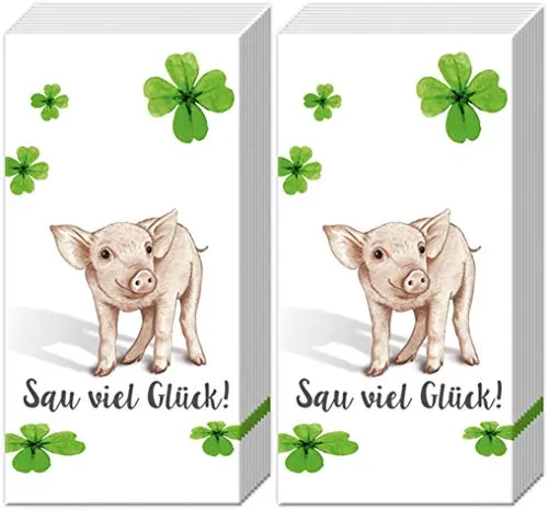 Taschentücher (2x 10) Sau viel Glück | Schwein | Kleeblatt | Prüfung | Silvester 20