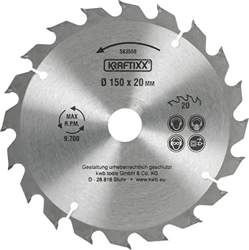 kwb Kreissägeblatt 150 x 20 mm, schneller Schnitt, mittlere Güte, Sägeblatt geeignet für Weich- und Hartholz, Tischlerplatten und Spanplatten