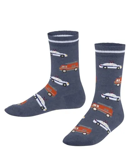 FALKE Unisex Kinder Socken Police and Fire Cars K So Baumwolle gemustert 1 Paar, Blau Light Jeans 6662, 27-30
