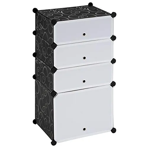 Nexos Trading Schuhschrank Steckregal 91x48x37cm schwarz/weiß DIY Variables Schuhregal platzsparende Schuhablage abwaschbar erweiterbar Kunststoff mit Türen