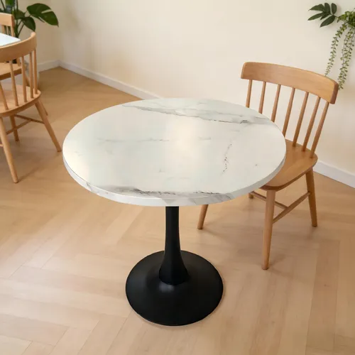 okwish Moderner Rund Esstisch in Marmoroptik für 2-4 Personen - Eleganter Esstisch mit 80 cm Durchmesser und stilvollem Marmor-Design. Ideal für kleine Räume und vielseitig einsetzbar als Ess- oder Schreibtisch. Pflegeleichte Oberfläche und stabiles Metallgestell sorgen für Langlebigkeit.