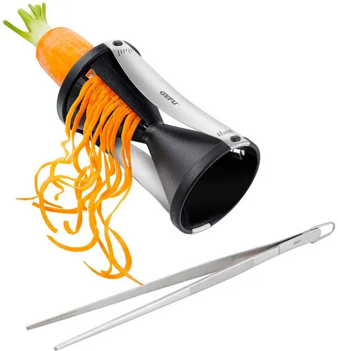 Küchenhelfer Set: GEFU Spiralschneider SPIRELLI & Küchenpinzette SOCO - Gemüsehobel & -schneider, ideal für die Herstellung von gesunden Gemüse-Spaghetti und Zoodles, inklusive stabiler Küchenpinzette für präzises Wenden und Servieren.