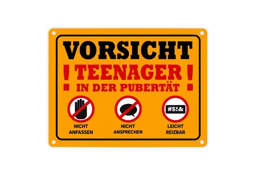 speecheese Metallschild Vorsicht Teenager in der Pubertät Metallschild 15x20 cm mit
