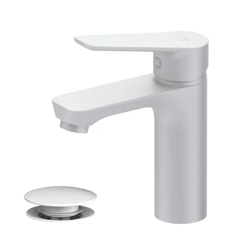 AM.PM Hit FTA82133 Waschtischarmatur Weiß Matt - Touch-On-Wasserhahn für Badezimmerwaschbecken mit modernem Design, langlebigem verchromtem Messing und 5 Jahren Garantie für höchste Qualität und einfache Handhabung.