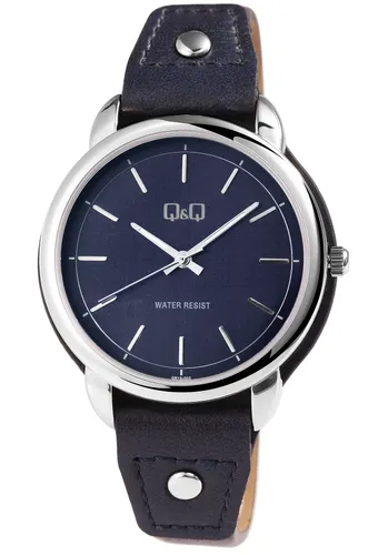 Q&Q Damenuhr mit Kunstlederionsarmband, 3 bar, blau/silberfarben