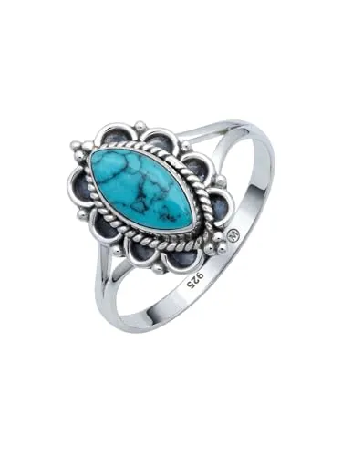 mantraroma Türkis Edelstein Ring Damen 925 Sterling Silber – Eleganter Vintage Schmuck