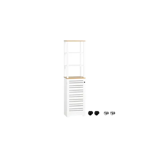 SoBuy Hochschrank BZR43 - Badschrank mit 3 offenen Fächern - Hochschrank für Bad oder Flur, ideal zur optimalen Nutzung des Raums mit 3 praktischen Fächern und einer stilvollen Lamellentür.
