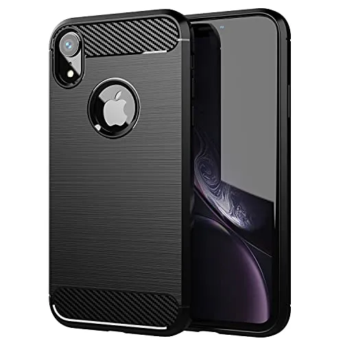 Cadorabo Hülle kompatibel mit Apple iPhone XR Schutzhülle TPU Silikon Case Karbon Optik Slim Kratzfest Weiche Gummi mit Rundumschutz Case Hülle für iPhone XR in Schwarz