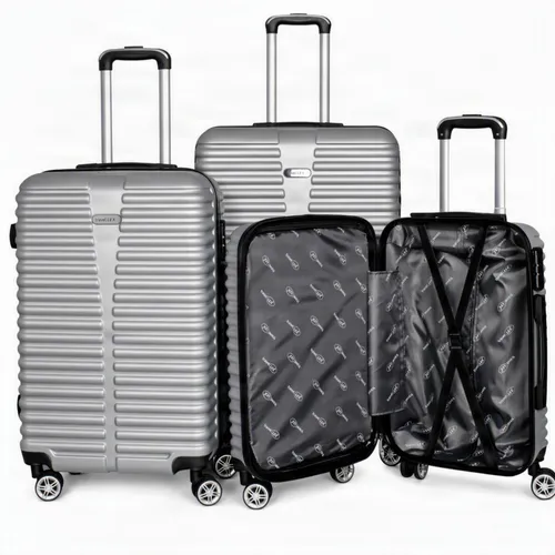 Kofferset 3-teilig, Hartschalenkoffer, Trolley, silber