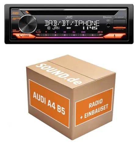 JUST SOUND Autoradio Einbauset für Audi A4 B5 mit JVC KD-DB922BT - Komplettset für Audi A4 B5 (1994-2001) mit JVC KD-DB922BT: Bluetooth, DAB+ und einfache Installation ohne Schneiden oder Löten. Genießen Sie besten Radioempfang und Multimedia-Funktionalität!