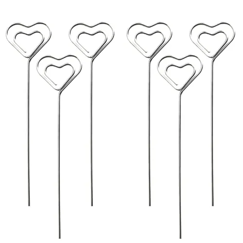 Lmyzcbzl Metall Fotohalter, 6 Pcs Metalldrähte Memo Clip, Kartenhalter in Herzform, Tischnummer Clip, für Party Geburtstag Hochzeit Kuchen Dekor, 13 x 3.2 cm(Silber)