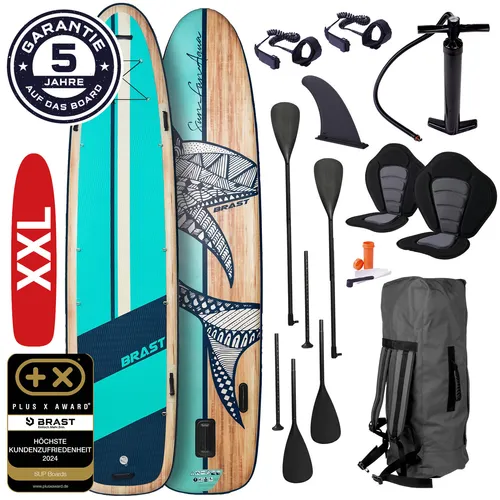 BRAST® SUP Board Family XXL | Aufblasbares Stand up Paddle Set für die ganze Familie - Aufblasbares SUP Board 370x87x15cm für bis zu 210kg, inkl. Zubehör wie Kajaksitze und Paddel. Ideal für Familienabenteuer auf dem Wasser.