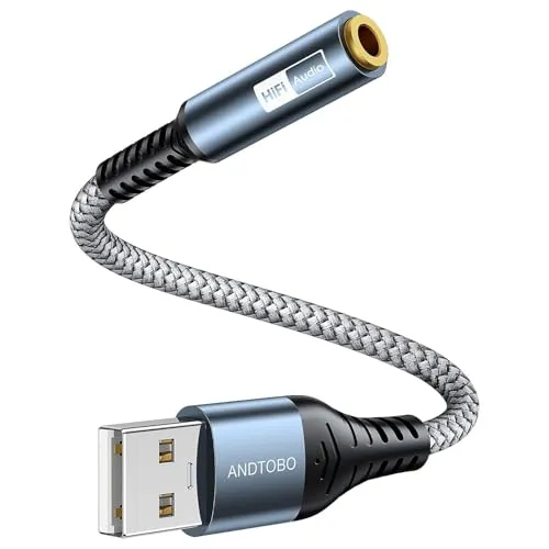 ANDTOBO USB auf 3,5 mm Audio-Klinkenadapter, Externe Stereo-Soundkarte 3,5 mm Stereo-Konverter Audio-Klinkenadapter für Kopfhörer, Lautsprecher, PS4, PC, Laptop