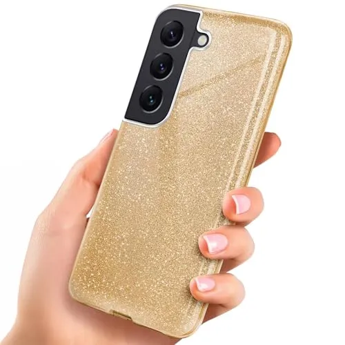 ONEFLOW Glitter Case für Samsung Galaxy S22 Glitzer Handyhülle mit Kameraschutz, Stylische Hülle Glitzernd, Dünne TPU Schutzhülle für Damen, Glitzerhülle Qi kompatibel, Gold