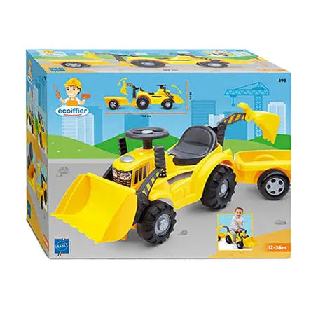 Ecoiffier Rutschauto Tracto Schaufel mit Anhänger - Kinderfahrzeuge für 12-36 Monate, ideal für Outdoor-Spielspaß und Förderung der motorischen Fähigkeiten. Hergestellt in Frankreich, robust und vielseitig einsetzbar.