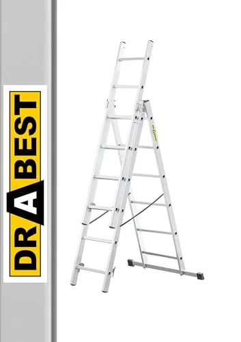 DRABEST Aluminium-Leiter 3x6 Sprossen - Max. 2,97 m lang - Mehrzweckleiter für bis zu 150 kg, vielseitig einsetzbar als Anlege-, Schiebe- oder Stehleiter. Rutschfeste Füße und leichtes Aluminium für sicheren und komfortablen Gebrauch.