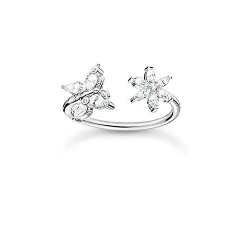 THOMAS SABO Damen Ring Schmetterling mit Blume weiße Steine 925 Sterlingsilber TR2355-051-14