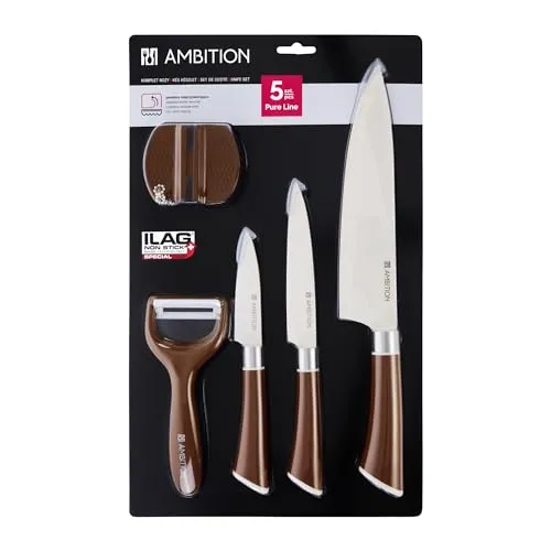 AMBITION Küchenmesser Set 5 teilig Pure Line Kochmesser Universalmesser Gemüseschäler Schärfer