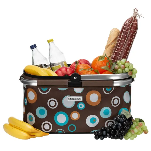 anndora Einkaufskorb 22 L Braun Punkte - Wiederverwendbarer Picknickkorb aus robustem Stoff, klappbar und praktisch für Einkäufe oder Ausflüge, mit einem Volumen von 22 Litern.