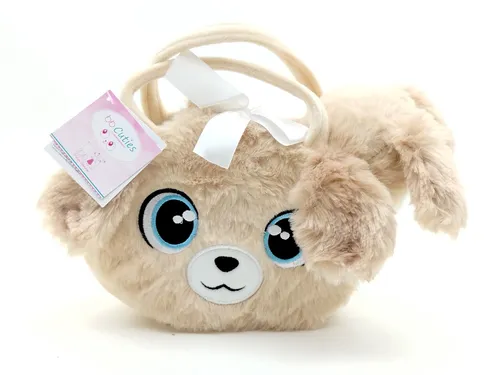 Hellbraune Plüschtasche im Hündchendesign - Kuschelige Plüschtasche mit einem süßen Hündchen-Design, ideal für Kinder und perfekt für das Verstauen von Spielzeug oder kleinen Schätzen.