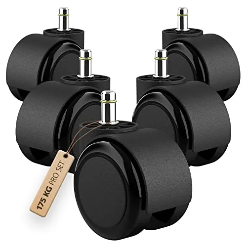 RAVN HAMAN 5er Set Bürostuhlrollen 10 mm x 22 mm - - Hartboden-Rollen bis 175 kg - - Abriebfeste Drehstuhlrollen - - Sauber abrollende Stuhlrollen - - Räder für Bürostühle