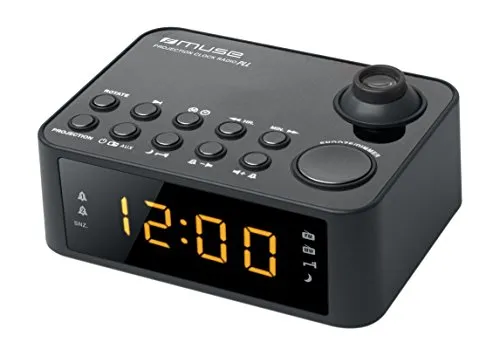 Muse M-178P Radiowecker – Digitaler Wecker mit Uhrzeit-Projektion - Radios mit Uhrzeit-Projektion an Wand oder Decke für schnelles Ablesen in der Nacht. Dual-Alarm für flexible Weckzeiten und dimmbares LED-Display für angenehme Lesbarkeit.