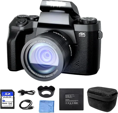 Fine Life Pro W5 Digitalkamera 64MP Kompaktkamera Superzoom-Kamera, Mit Front- und Rückkamera, 32GB Speicherkarte und Handtasche