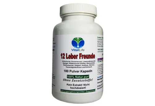 VitalLife 12 Leber Freunde - Leber & Galle Vital Kräuter & Bitterstoffe Kapseln, 1 er Dose à 180 St., 81 g, Art. 26313