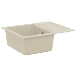 vidaXL Beige Waschbecken 620 x 500 mm aus Quarz und Harz - Modernes Küchenspülbecken mit eleganter rechteckiger Form. Hergestellt aus 80% Quarz und 20% Harz, robust und pflegeleicht. Ideal für zeitgenössische Küchen, inklusive Abflussset für einfache Reinigung.