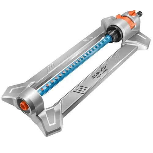 GRÜNTEK Metall Oszillations-Rasensprenger - Sprinkler mit Turbo-Motor für gleichmäßige Bewässerung bis 352 m²; flexibel einstellbar für optimale Anpassung an Ihren Garten, robust und langlebig aus korrosionsfreiem Metall.