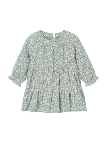 Vertbaudet Mädchen Baby Volantkleid aus Baumwollmusselin salbeigrün 74