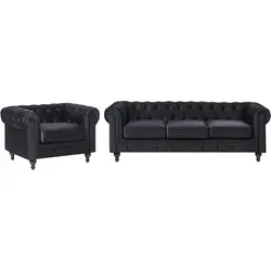 Beliani Wohnzimmer Set Sofa Sessel Samtstoff - Wohnzimmersets im eleganten Chesterfield-Stil, bieten erstklassigen Sitzkomfort und pflegeleichten Samtstoff für entspannte Stunden.