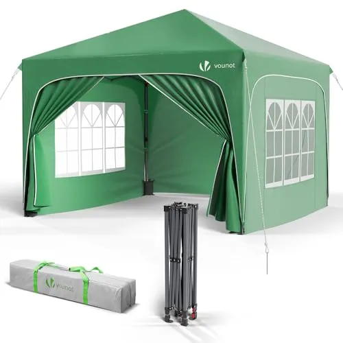 VOUNOT® Pavillon 3x3m mit 4 Seitenteilen und Sandsäcken - Wasserdichter Faltpavillon für Outdoor-Events, inklusive praktischer Tragetasche und UV-Schutz, ideal für jedes Wetter.
