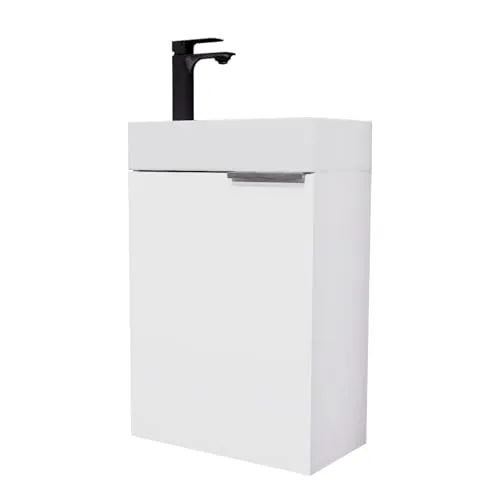 Planetmöbel Waschtisch mit Unterschrank 40 cm Waschbeckenunterschrank, Badmöbel-Set mit Waschbecken für kleine Bäder, Gäste WC, Weiß (inkl. Armatur schwarz matt)