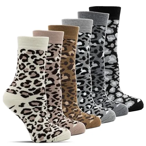Frostfighter Thermo Leo-Muster Wintersocken Damen 6er Pack – dicke warme Socken aus Baumwolle – gefütterte Thermosocken (DE/NL/SE/PL, Numerisch, 35, 38, Regular, Regular)
