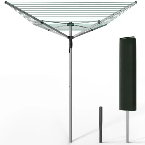 VOUNOT® Wäschespinne Draußen - Klappbarer, höhenverstellbarer Wäscheständer mit 50m Leine - Wäscheständer mit 50m Wäscheleine für große Kapazität, höhenverstellbar und klappbar. Inkl. Bodenhülse und Schutzhülle für langlebigen Einsatz im Freien.