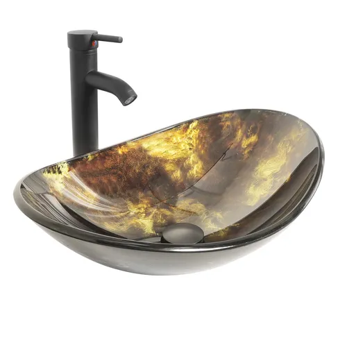Puluomis Ovales Glas Aufsatzwaschbecken mit Wasserhahn von Puluomis