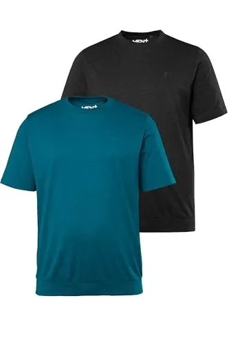 Men Plus Herren große Größen Übergrößen Menswear L-8XL Men+ T-Shirts, 2er-Pack, Bauchfit, Basic, Halbarm, bis 10 XL Rauchblau 5XL 836311760-5XL